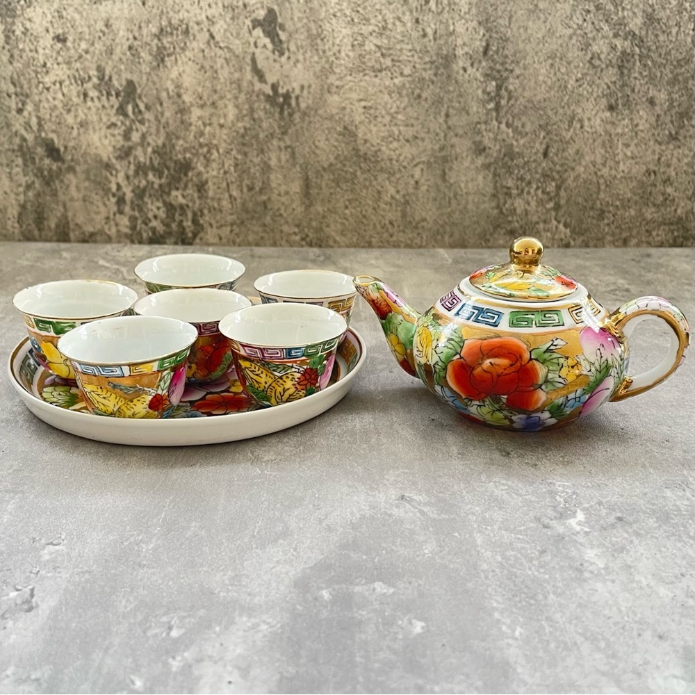 Vtg Jingdezhen Chinese Famile Rose Porcelain Mini Kungfu Tea Set Hand Painted